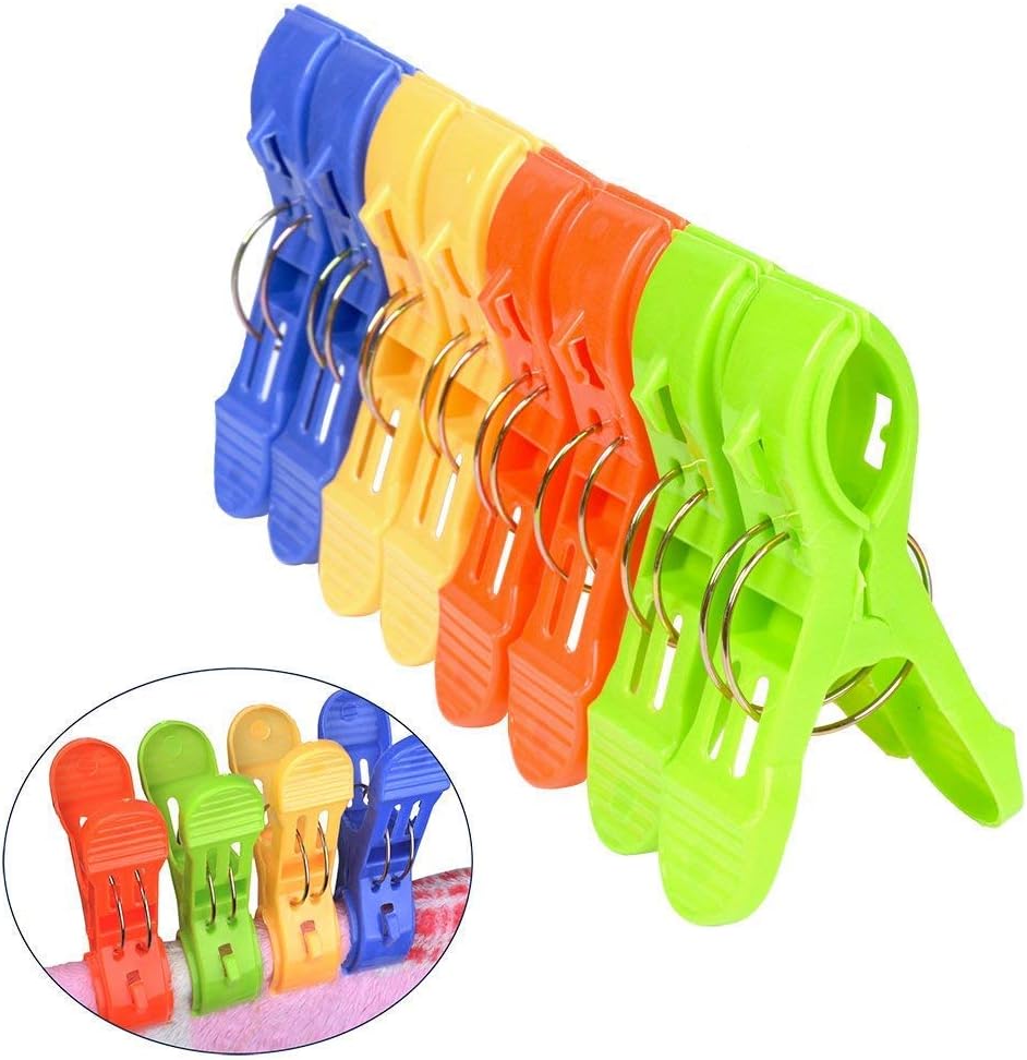 8 Pack Plastic Clothes Beach Towel Clips 4.9'' Over-Size Towel Quilt Holder in Fun Bright Colors for Clothes Lines Beach Chair or Pool Loungers on Your Cruise
