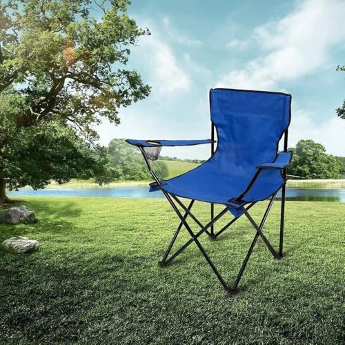 Image of HUB Portable Camping Chair Foldable Outdoor Picnic Chair with Carry Bag, Folding Chair for Camping, Travel, BBQ, Hiking & Garden Use | Metal Frame with Oxford Fabric | Multicolor