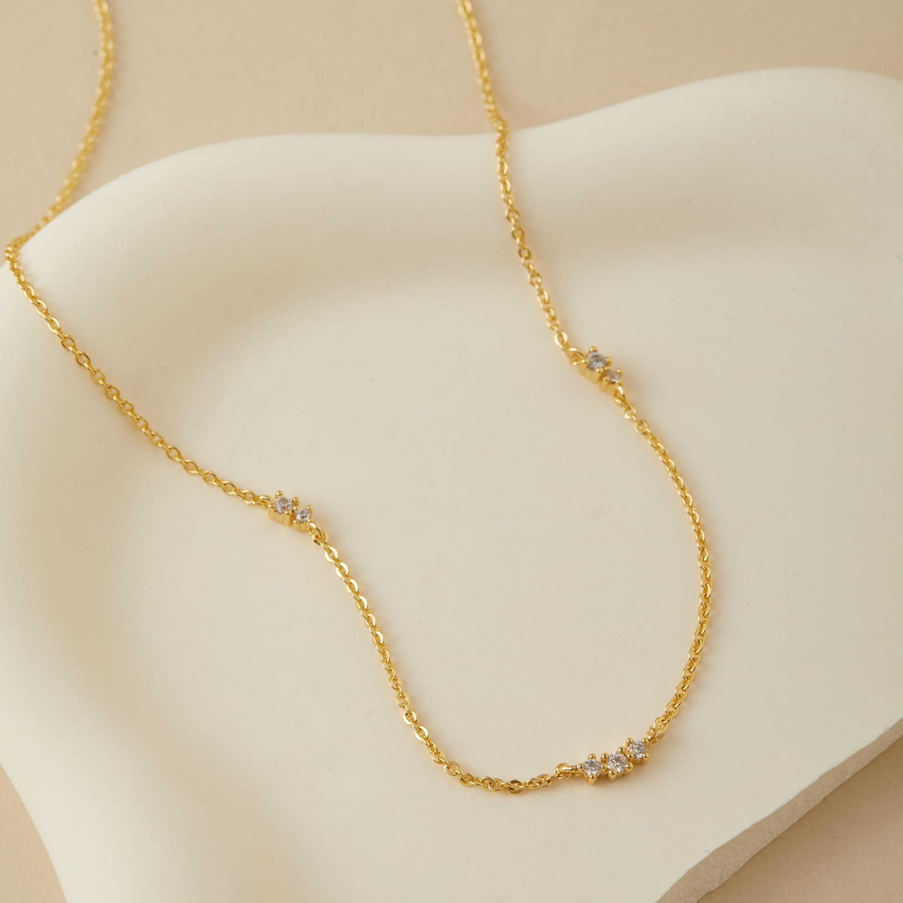 SWEETASK Gold Necklace for Women Dainty 14k Gold Plated Silver CZ Diamond Thin Choker Necklace Trendy Small Layering Chain for Women Non Tarnish Free Womens Simple Waterproof Jewelry 14 16 18inch — view 4