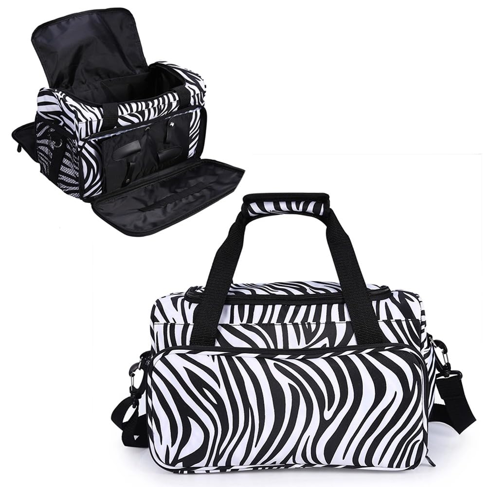 Profi Friseurtasche, Zebra Salon Werkzeugtasche Friseurtasche mit Schultergurt Zubehörtaschen Anpassbare Innenausstattung - ideal für Blow Dryers Haarglätter Lockenwickler Abteilklammern Haarbürste