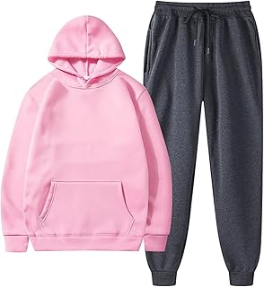 YHEGHT Conjunto masculino de 2 peças, conjunto de moletom casual de outono de manga comprida, conjunto esportivo de corrida roupas de outono, Rosa, XG