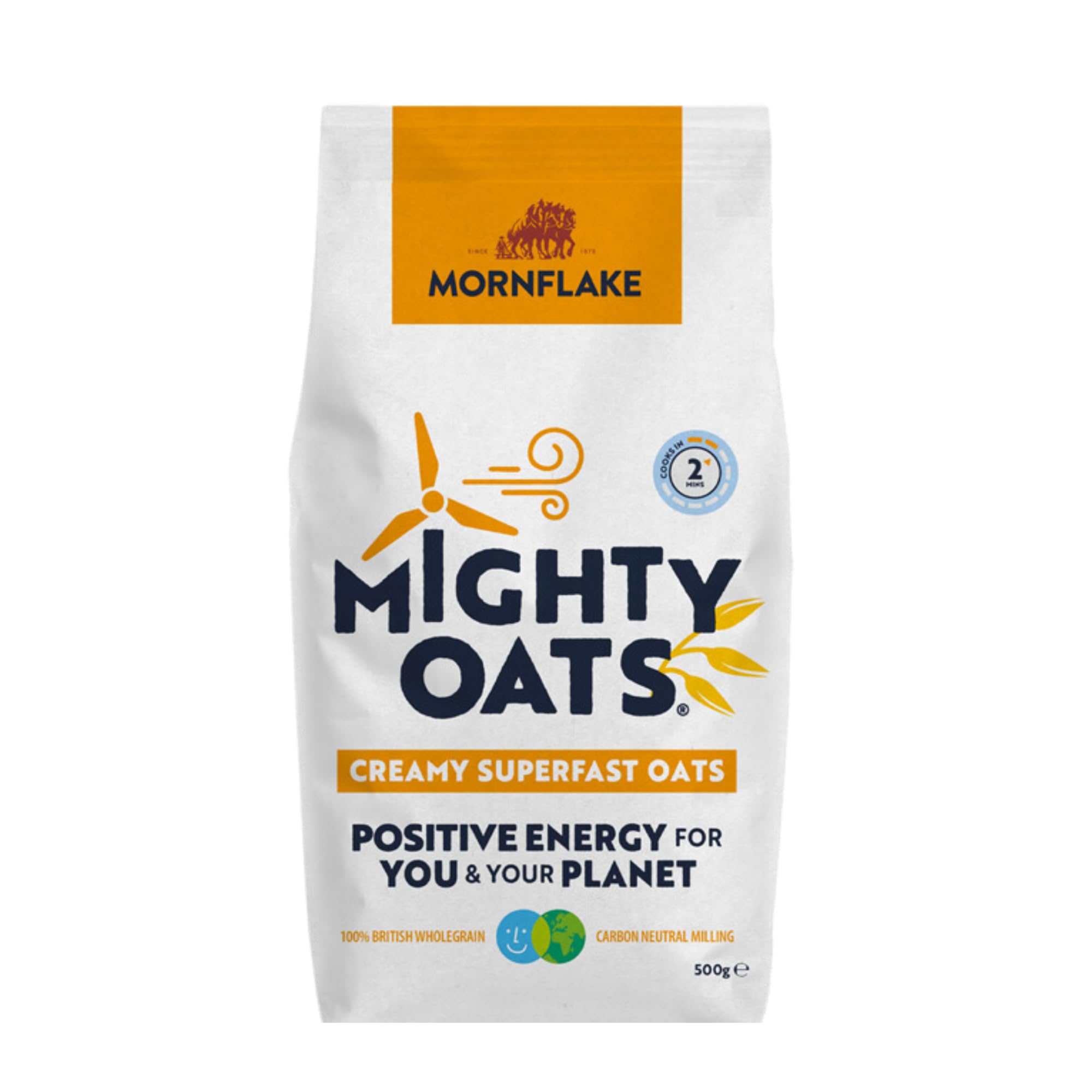 Mornflake White - Superfast Oats 1X 500G 100% Wholegrain Oats All Natural Ingredients, High In Fibre. Creamy, Perfect For Breakfast Porridge Oat, Overnightoats & Granola. Suitable For Vegan Diet