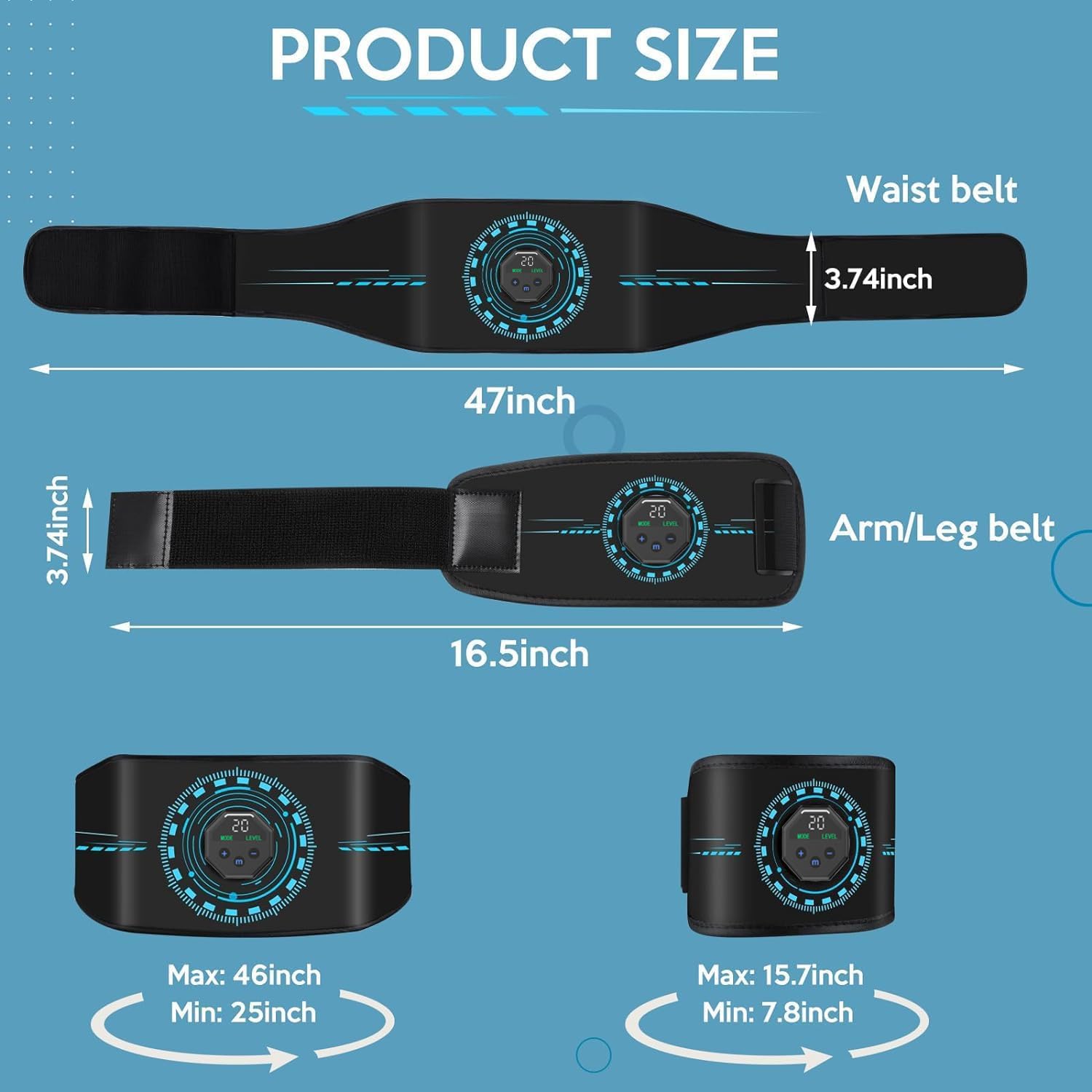 Estimulador muscular ABS Trainer, estimulador muscular EMS, tonificador muscular abdominal eléctrico, 10 modos y 20 intensidades para abdominal, brazos, cintura, entrenamiento abdominal