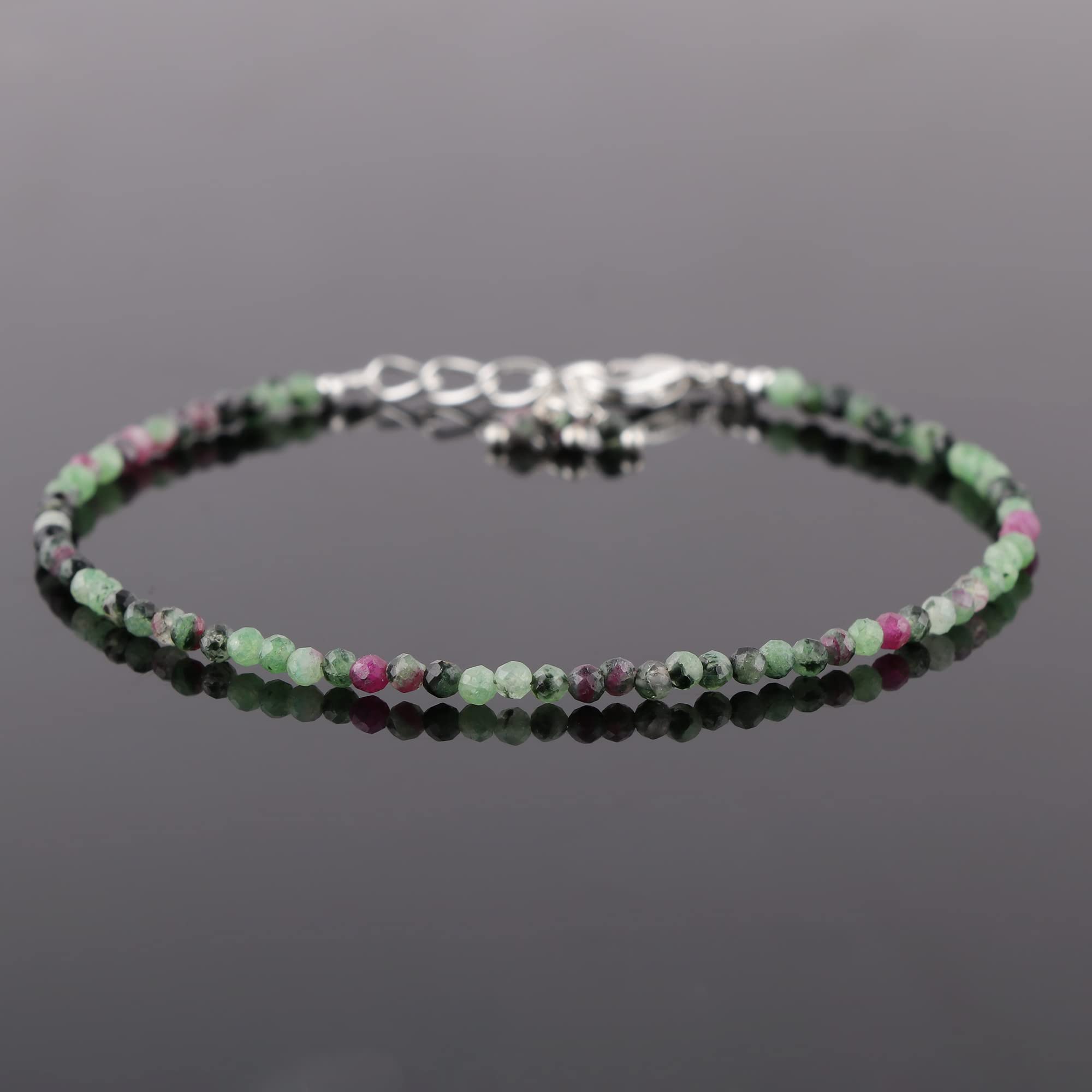 Gempires Natural Ruby Zoisite Beads Beaded Bracelet Dainty Handmade Crystal Bracelet with 8 Inch Silver Plated Hypoallergenic 8 Inch Adjustable Chain Gifts For Women - Image 3