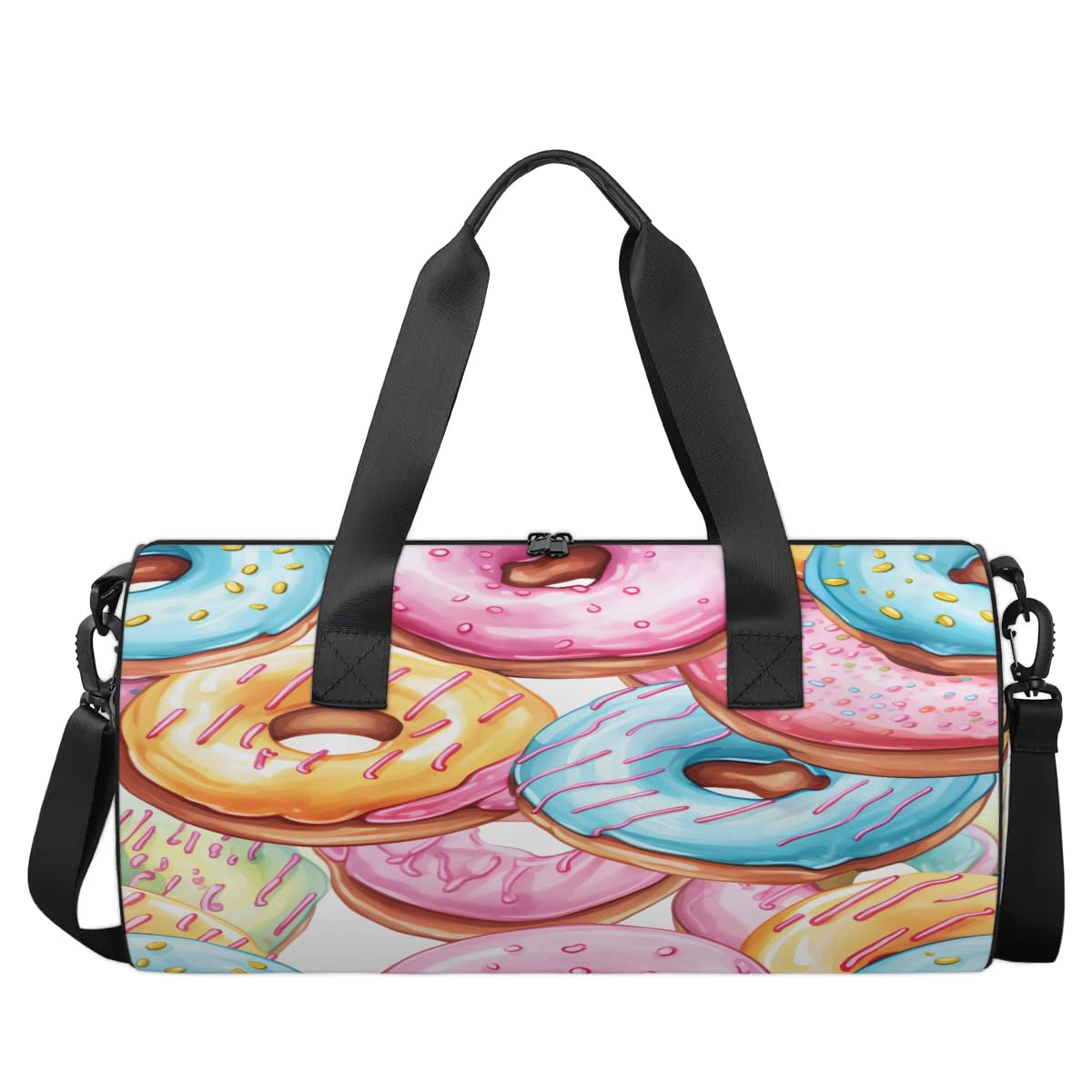 oooJHooo Travel Duffel Bag Donut Sports Gym Bag for Womens Mens, Waterproof Weekend Overnight Bag Lightweight Carry on Bag for Airplanes Yoga Dance Beach Swim Hospital Holdalls,A-401, 17.6x9x9 inch