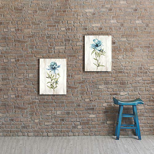 Flower Painting Canvas Wall Art: Blue Botanical Floral Artwork Wildflower Picture Print For Living Room (12'' X 16'' X 2 Panels) #TOP4