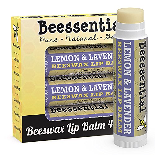 Beessential All Natural Lip Balm, Lemon Lavender, 4 Pack | For Dry and Chapped Lips, Great For Men, Women, and Children, Moisturizing Beeswax, Coconut, Shea and Cupuacu Butter