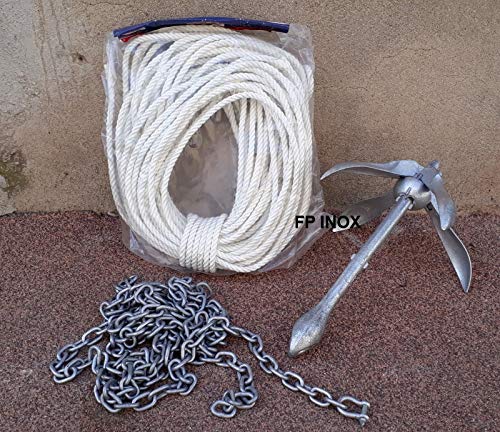 FP INOX Ensemble Kit de mouillage : 4kg Ancre grappin + Chaine + Bout + Manille