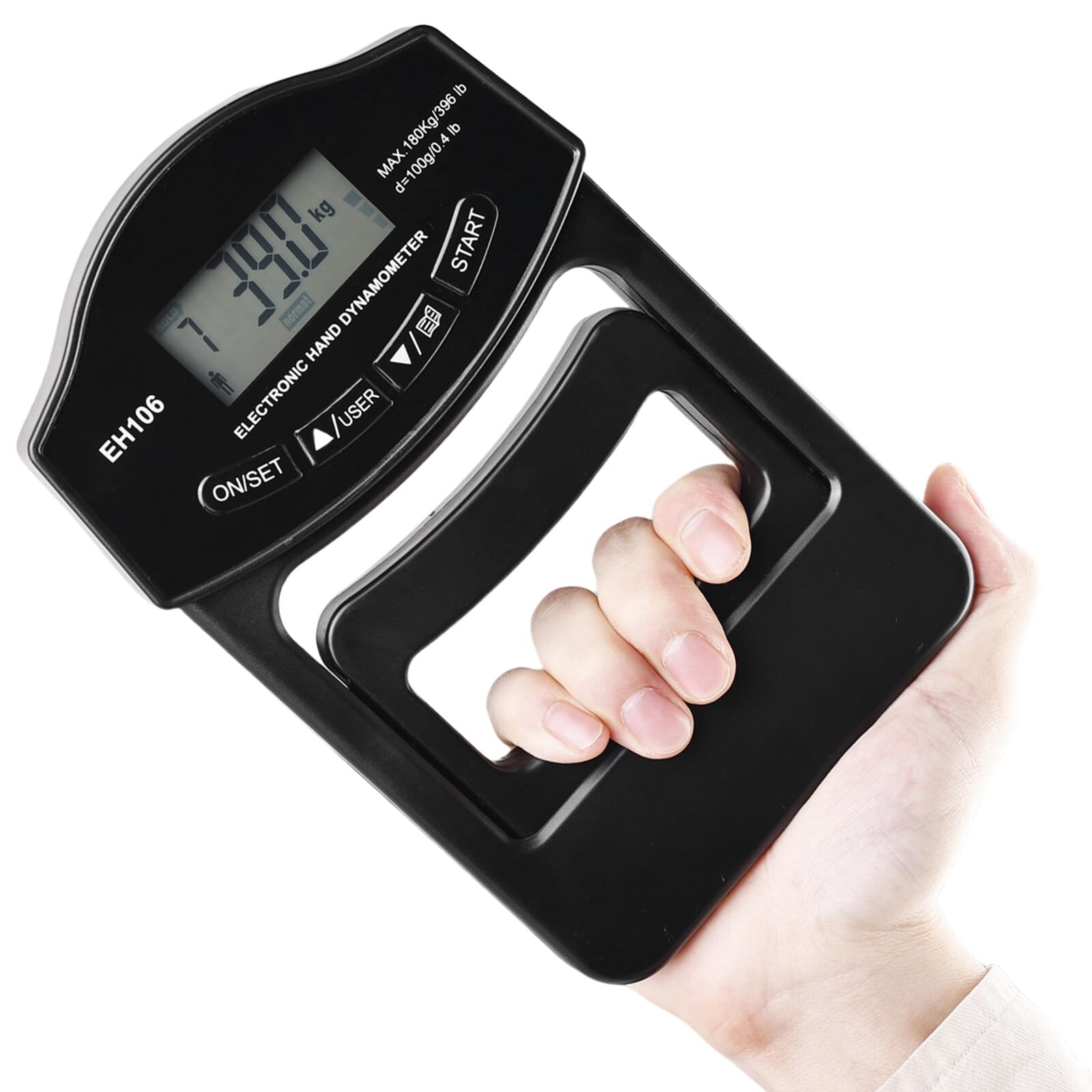Digitaler Handkraftmessgerät Hand Dynamometer: 396lb/180Kg Elektronische Griffkraft Messgerät, LED Display Grip Strength Trainer mit USB-Ladekabel, Electronic Hand Grip Strength Tester(Schwarz)