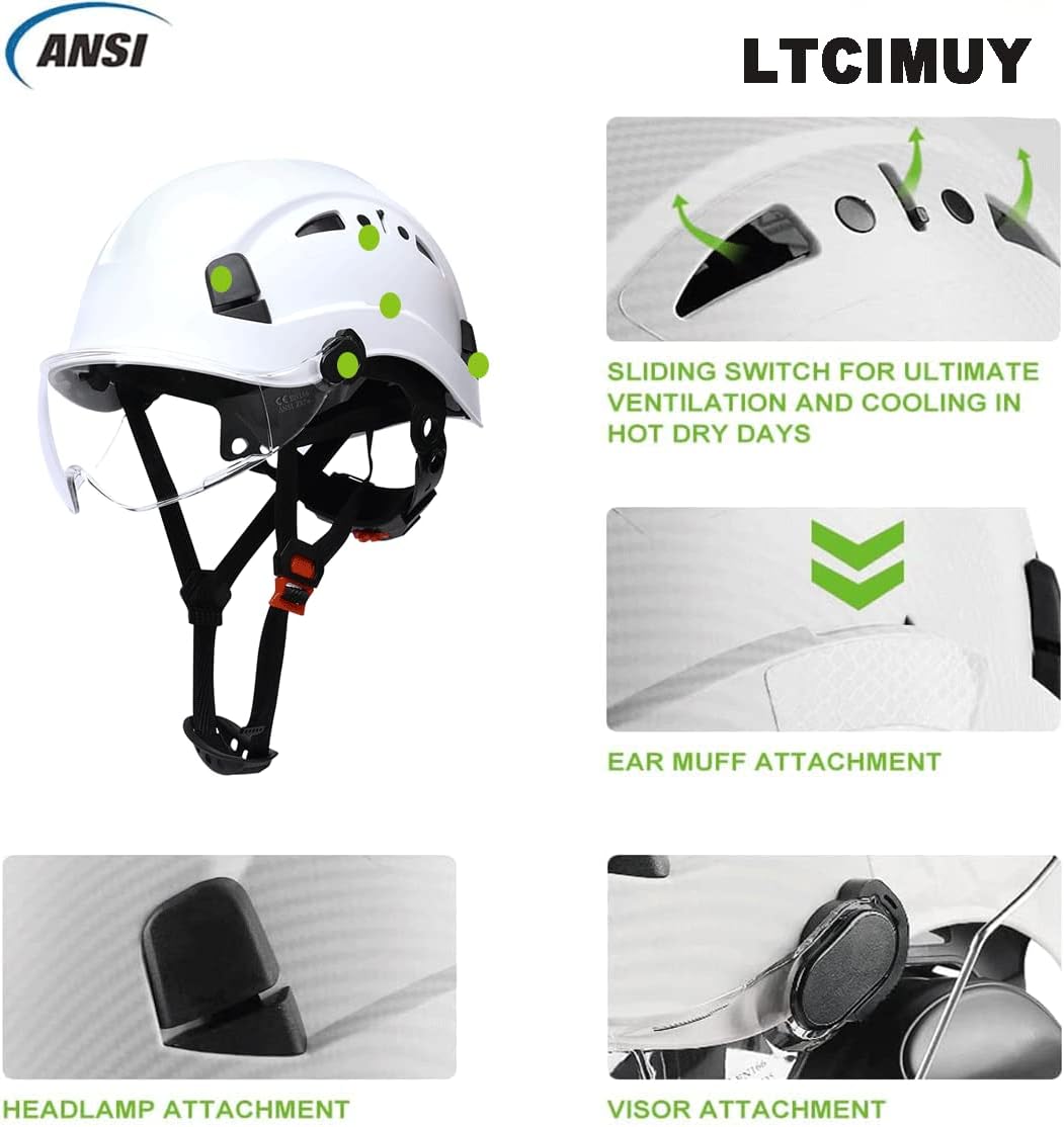 Hard Hats for Construction Safety Helmet with Visor 6-Point Adjustable Suspension ANSI Z89.1 Type I Class C Hardhats, Cascos De Construccion