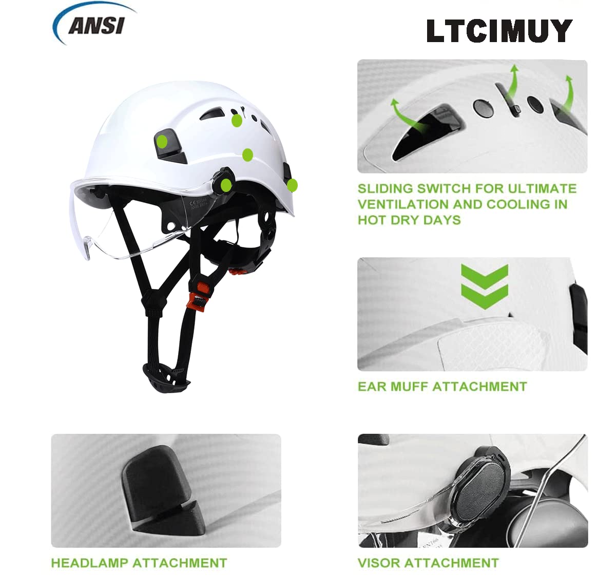 Cascos De Construccion - Casco protettivo per edilizia, con visiera regolabile a 6 punti, attacco ANSI Z89.1, tipo I, classe C, cascos de construccion