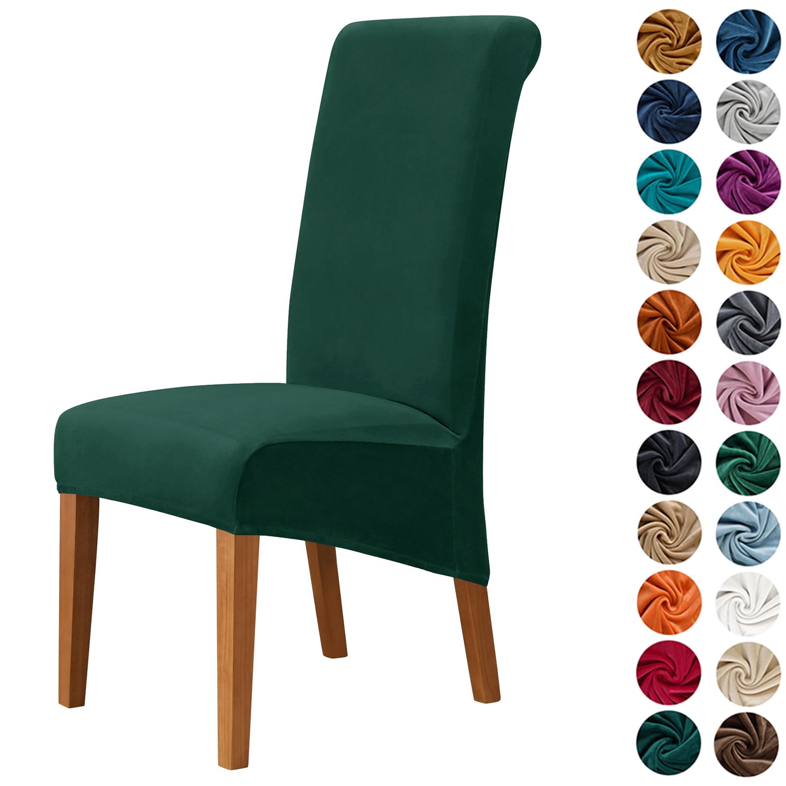 Morbuy Chair Covers Set of 2/4/6, Velvet High Stretch Dining Chair Slipcovers, Removable Washable High Back Chair Protector Covers for Hotel,Ceremony,Banquet,Kitchen,Restaurant (2pc,Dark Green)