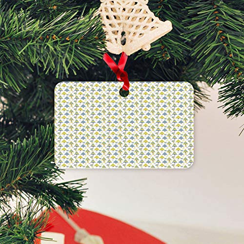 Ambesonne Christmas Flat Ornament, Trees And Presents With Ornaments, Rectangle Aluminum Semi Gloss Hanging Decor Tree Decoration, 2" X 3", Sky Blue Yellow Green #TOP2