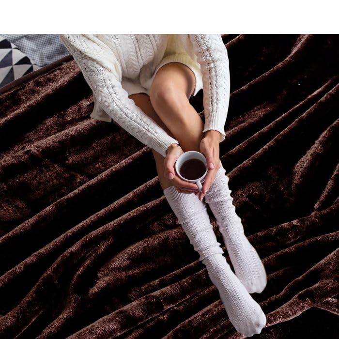 Image of ABRAZO 470 GSM Dual Season Mink Blanket 2.5 KG for AC Room & Mild Winter | Reversible Solid Color | Double Bed 220x240 cm Soft Blanket /Dohar /Quilt /Comforter - Mocha Brown