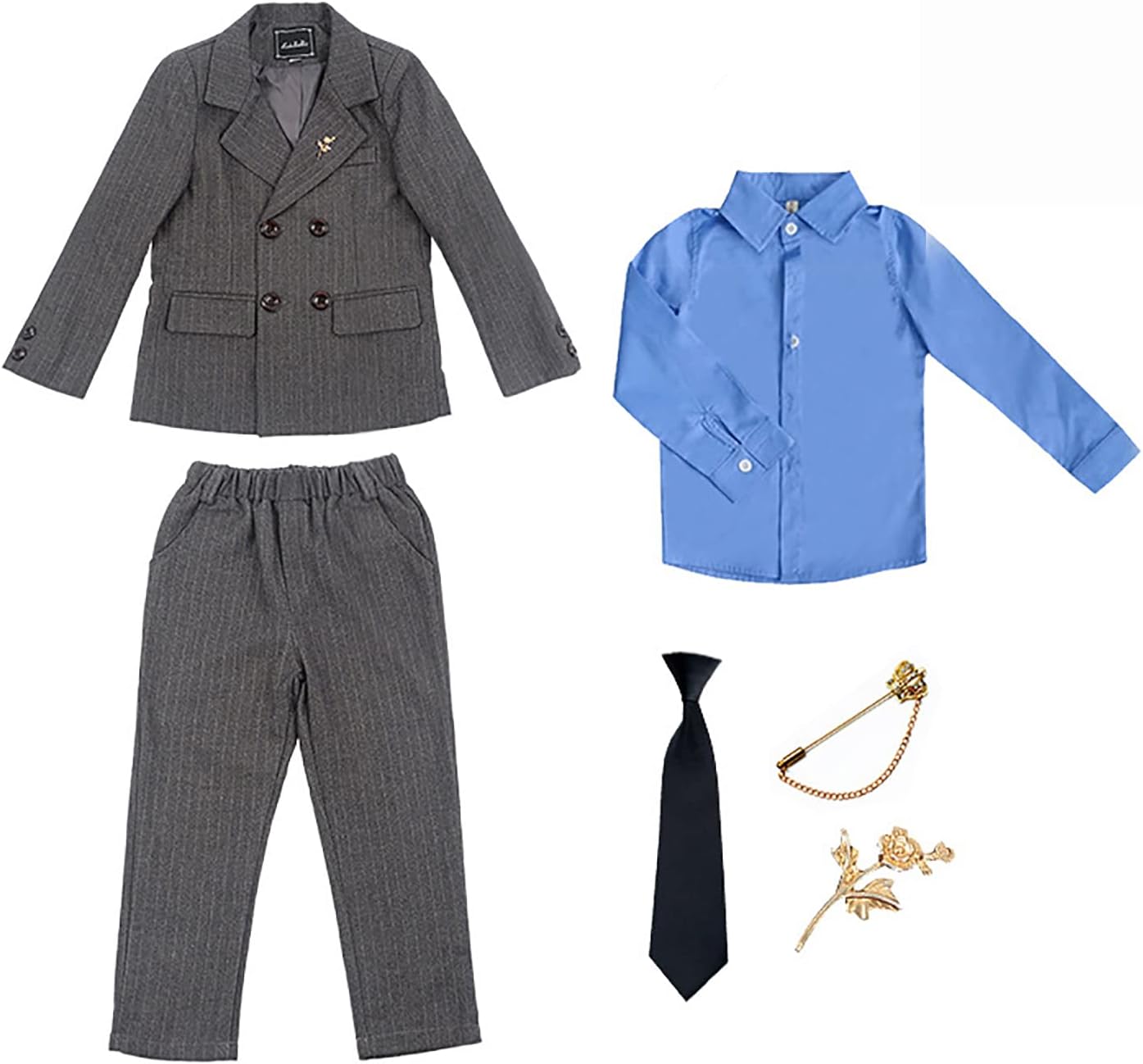 Boys Blazer Pants 6-Piece Set with Bowtie Kids Casual Suit Jackets Sport Coats Outfits Dresswear Suit