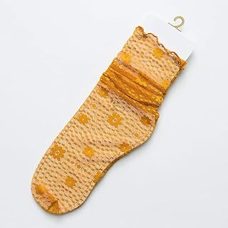1x Mid-Calf Length Hollow Lace Socks Women's Breathable Floral Stockings Loose Cuff Tube Hosiery Women Socks (Color : Yellow, Size : 35-39EU)