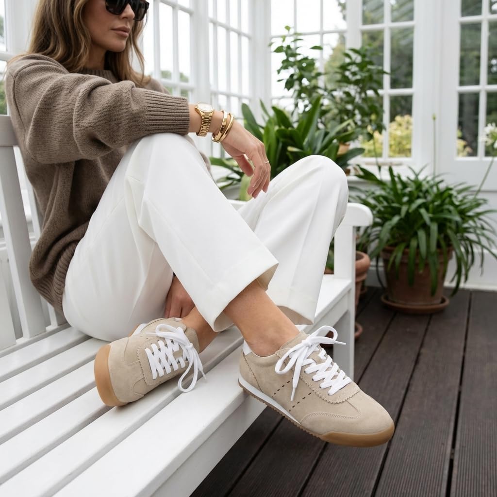 CUSHIONAIRE Topcat Genuine Leather Suede Sneakers for Women, Lightweight Everyday Casual Womens Shoes with Retro Style and Cushioned Comfort