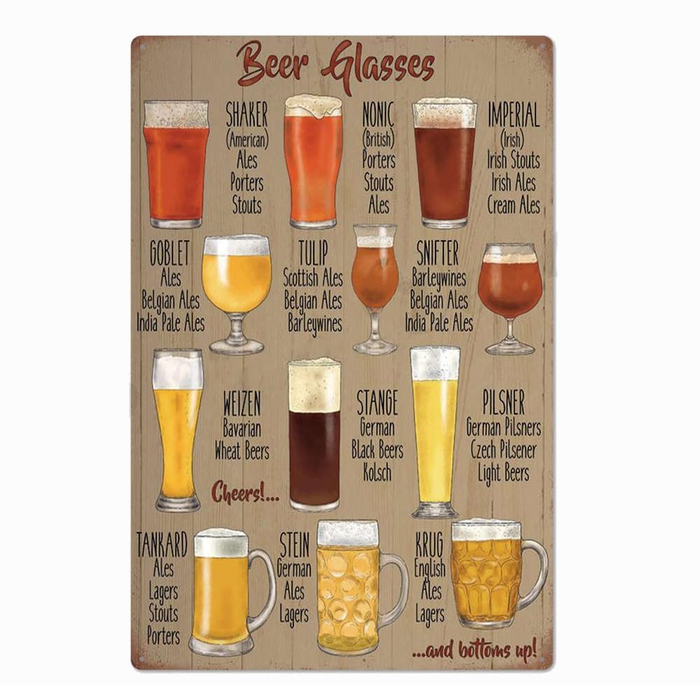 Bierglas-Typen-Diagramm Blechschild für Bar, Pub, Wanddekoration, 30,5 x 20,3 cm Küche, Haushalt & Wohnen