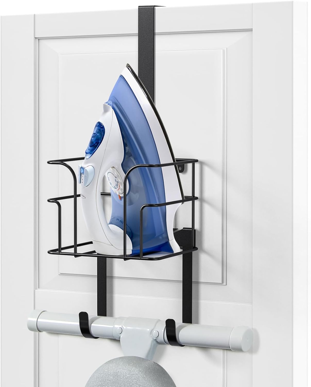 Bügelbrett-Kleiderbügel für die Tür / Wand, für Waschküche, Bügeleisen und Bügelbrett, Aufbewahrungshalter, Schwarz (schwarz)