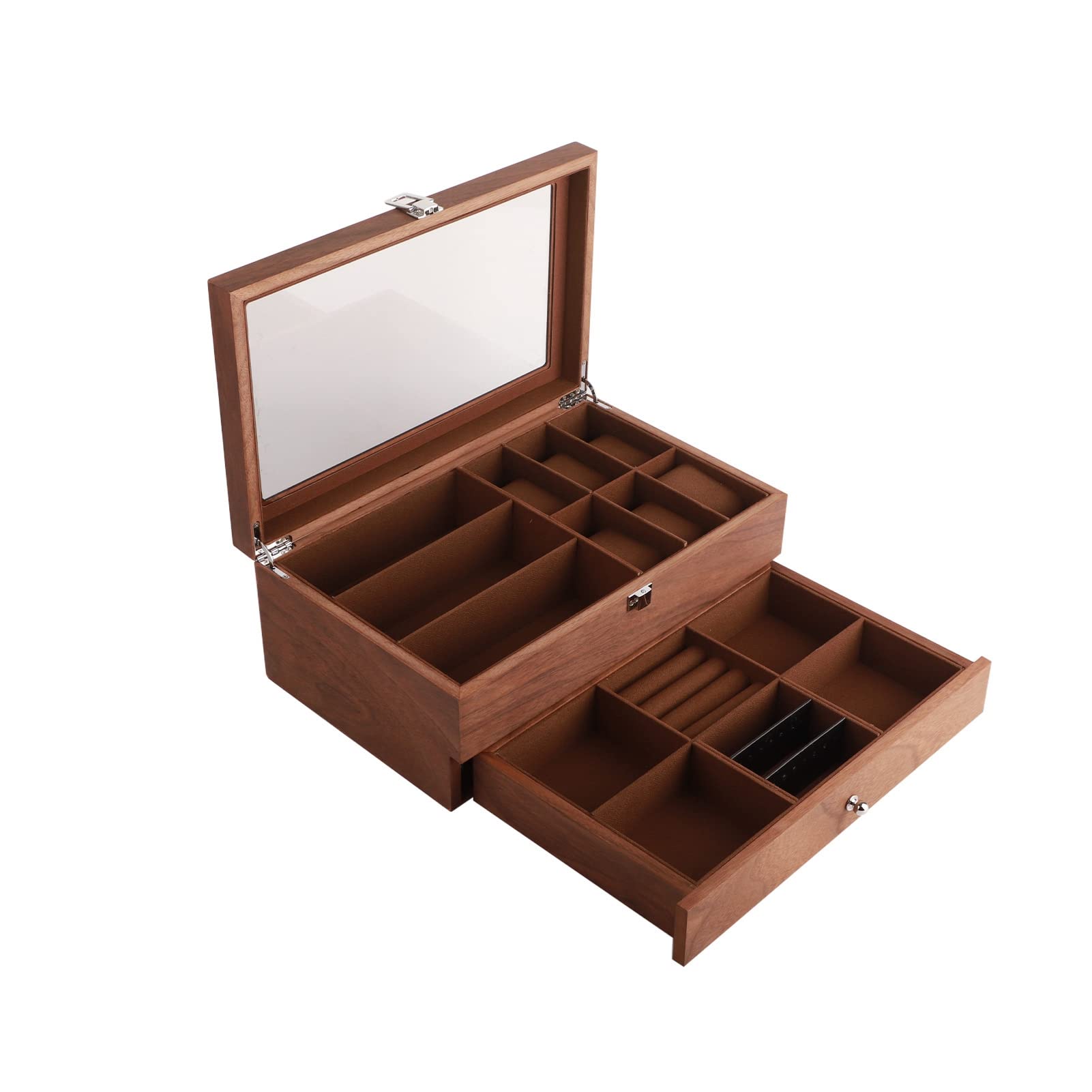 HVMBEUGOS Watch Box, Glasses Storage Case Jewelry Box, Watch Storage Box, Retro Double Layer Glasses Display Case, Jewelry Organizer, Watch Display Case