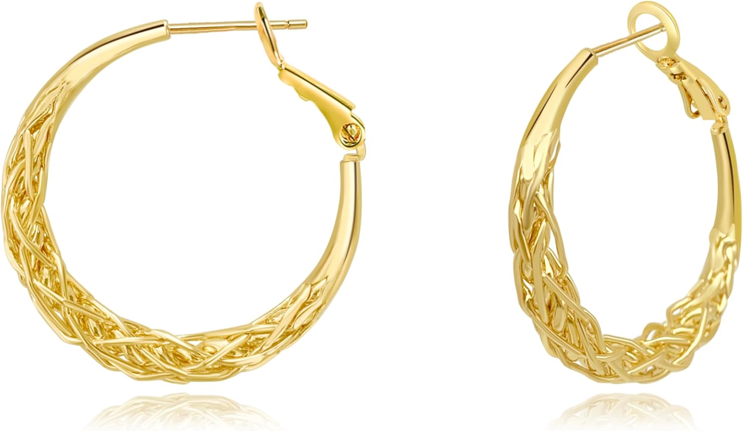 Gold Hoop Earrings for Women Thick Twisted Hoop Earrings Lightweight Weave Design Gold Earring