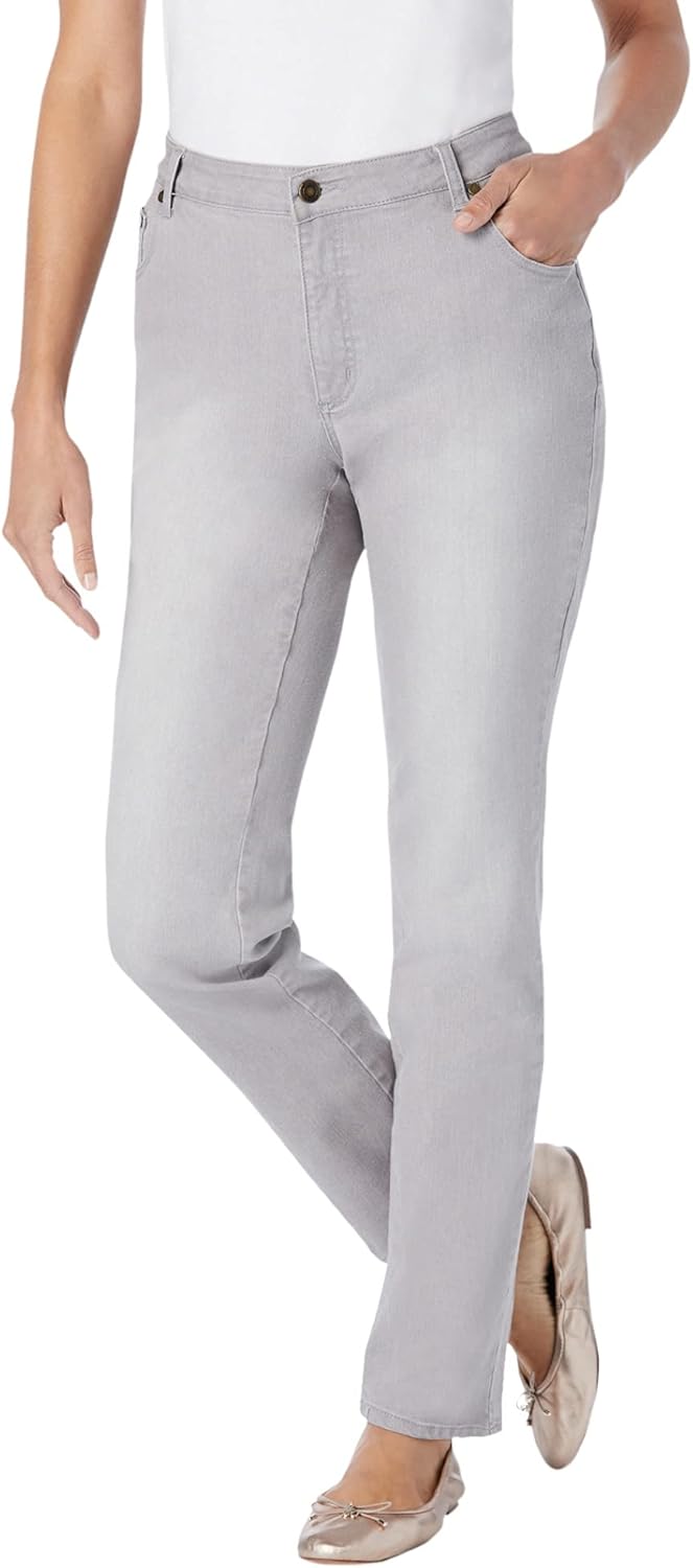 Woman Within Plus Size Straight-Leg Stretch Denim Five-Pocket Jeans