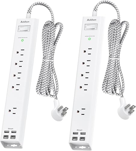 Miniatura 9 de Paquete de 2 protectores contra sobretensiones de regleta  5 tomas de corriente ampliamente espaciadas, 3 puertos de carga USB, 1875 W15 A con cable