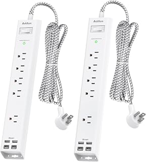 2 Pack Surge Protector Power Strip - 5 Widely Spaced Outlets 4 USB Ports, 5Ft Extension Cord, Flat Plug, Wall Mount Outlet Extender, Desk Charging Station for Home Office College Dorm Room Essentials