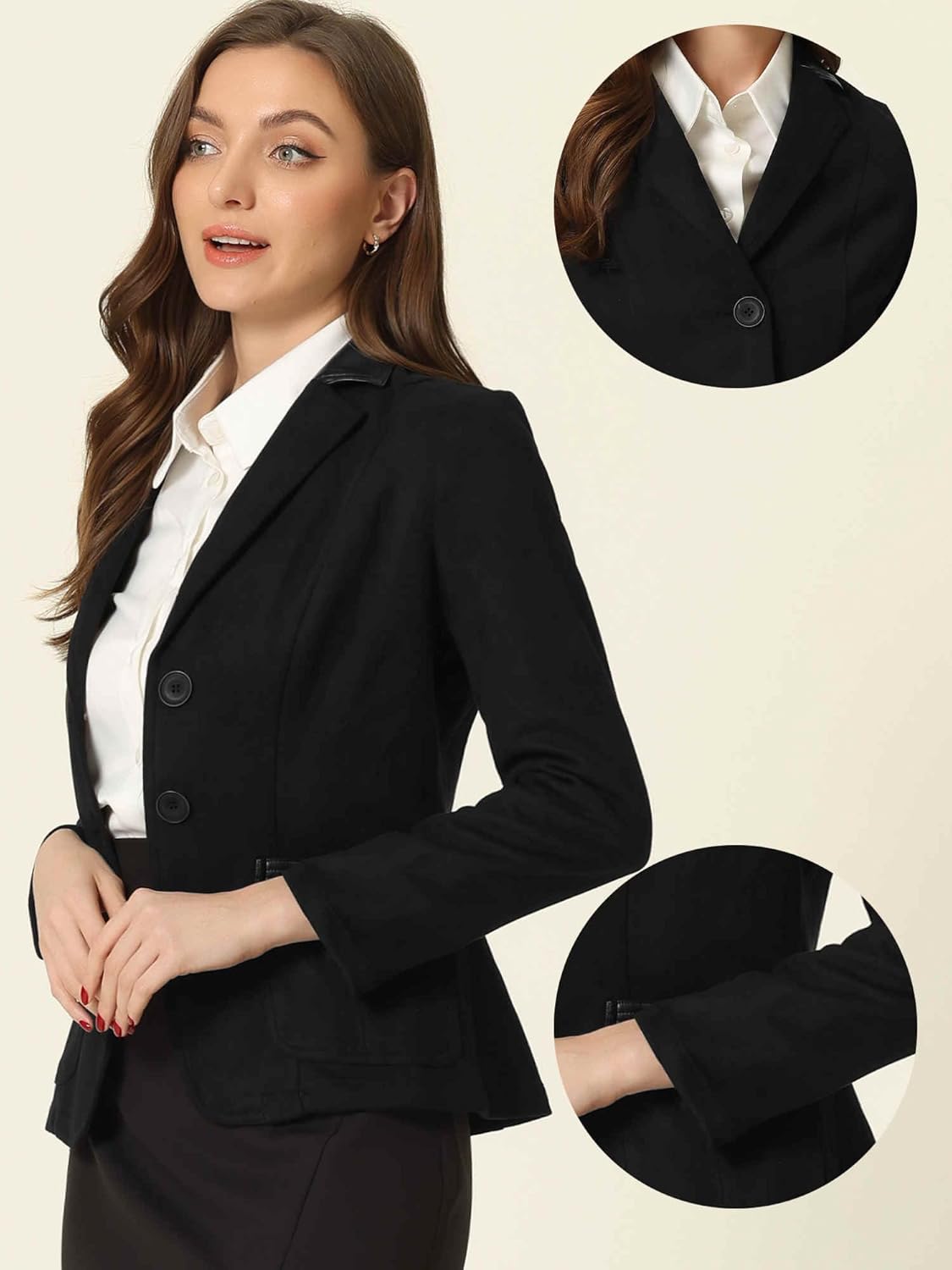 Allegra K Faux Suede Blazer for Women Lapel Collar Button Front Long Sleeve Jacket Casual Office Wear - Image 2