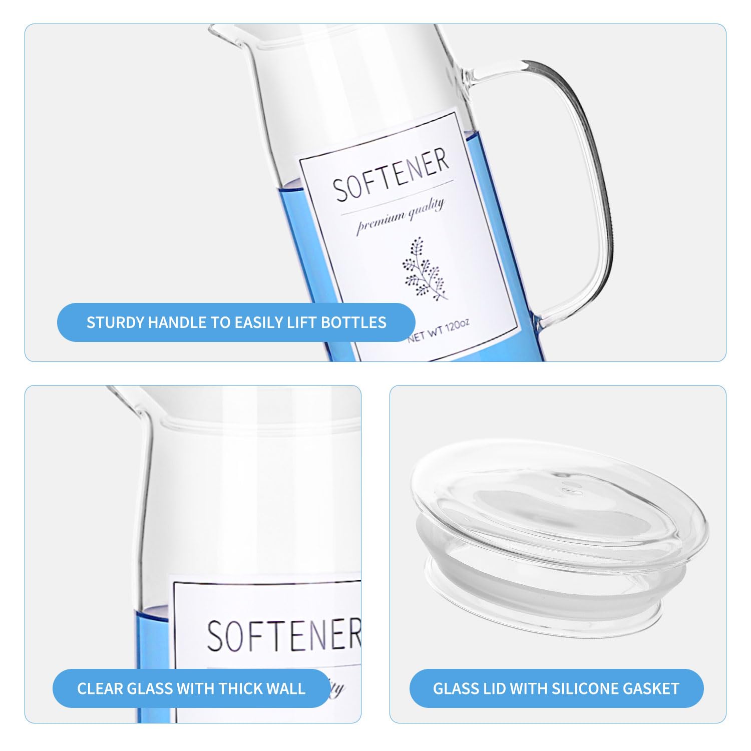 Lot de 2 distributeurs de détergent à lessive avec étiquettes et poignée pour l'organisation et le rangement de la buanderie - Facile à verser - 1,417,5 g - Pour décoration de buanderie,