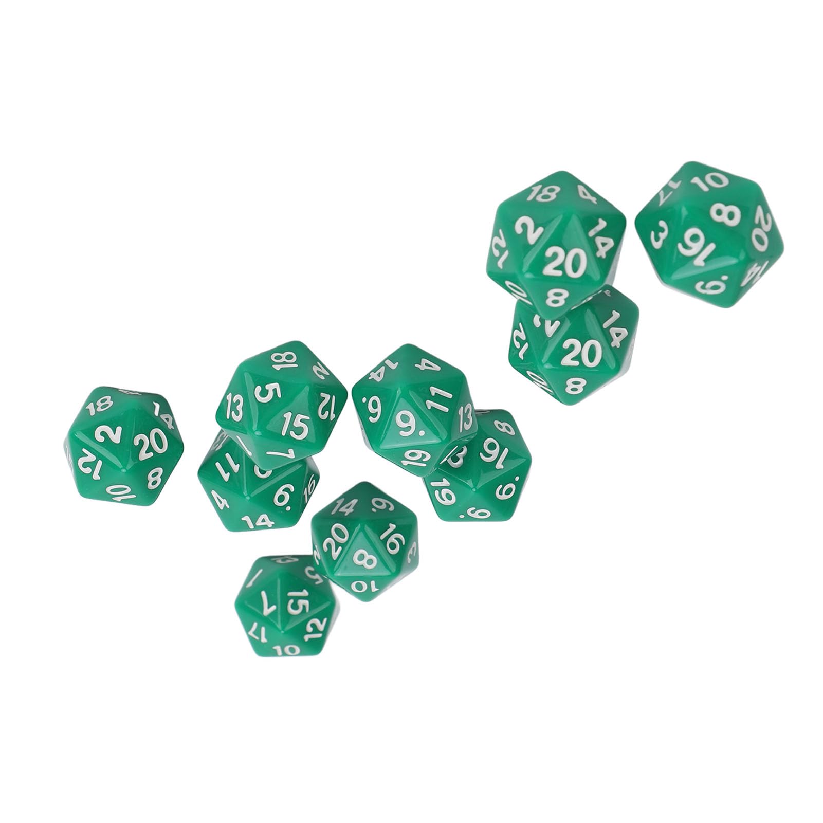 Kości Dungeons and Dragons, 10 Sztuk 20-stronnego Zestawu Kości D20, Kostki Wielościenne ze Złotymi Cyframi do Gier Stołowych do Odgrywania Ról DND RPG Dungeon Dragons Board (GREEN)