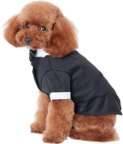 Miniatura 4 de GabeFish Chaquetas de boda para mascotas, traje para perros con pajarita, cachorro, gato, ropa formal camisa esmoquin (negro, S (pecho 12.9