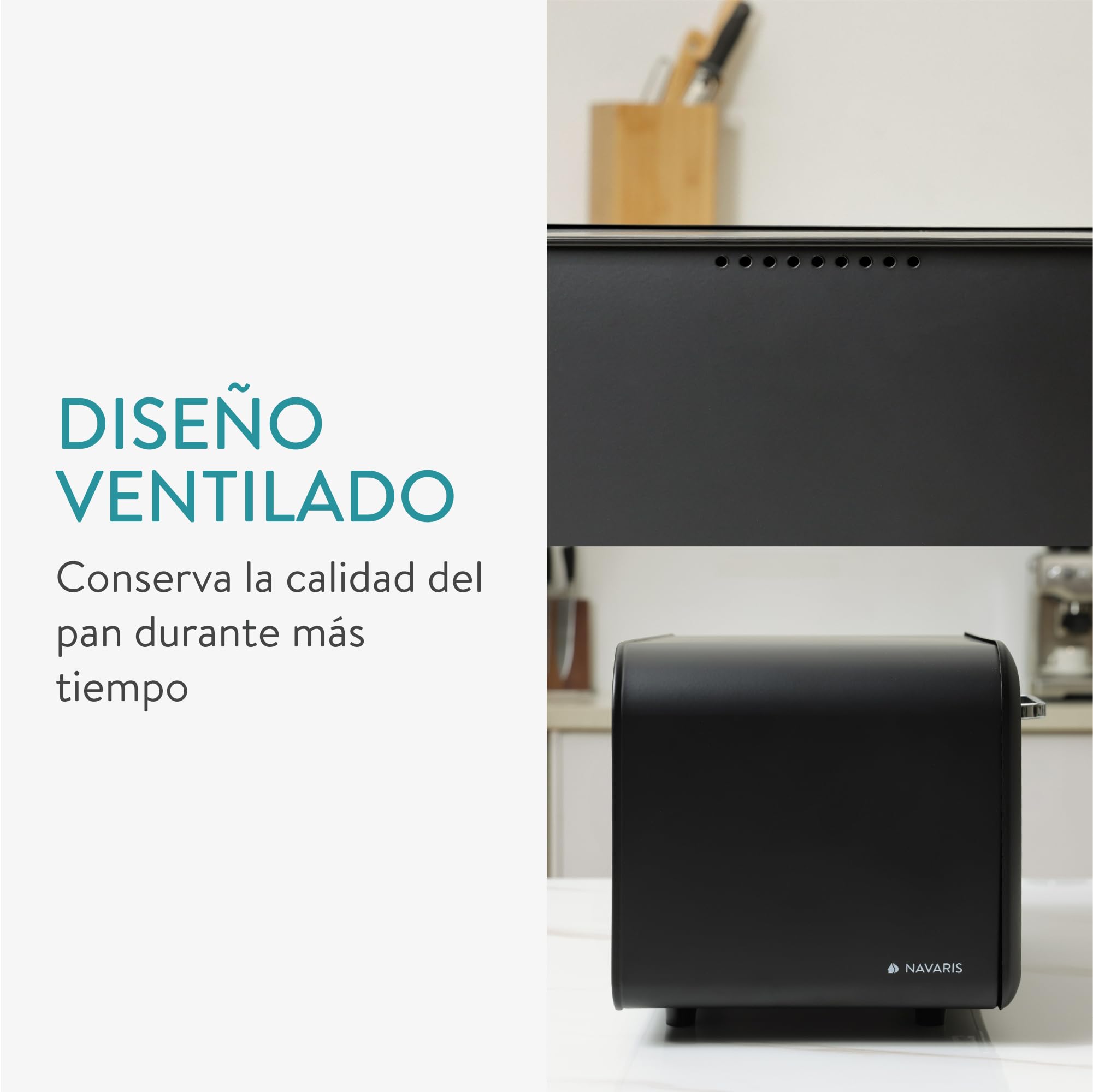 Navaris Paneras para Guardar el pan - Panera para Guardar Pan con Diseño Retro - Contenedor de Metal con Tapa y Ventana Frontal - Negro