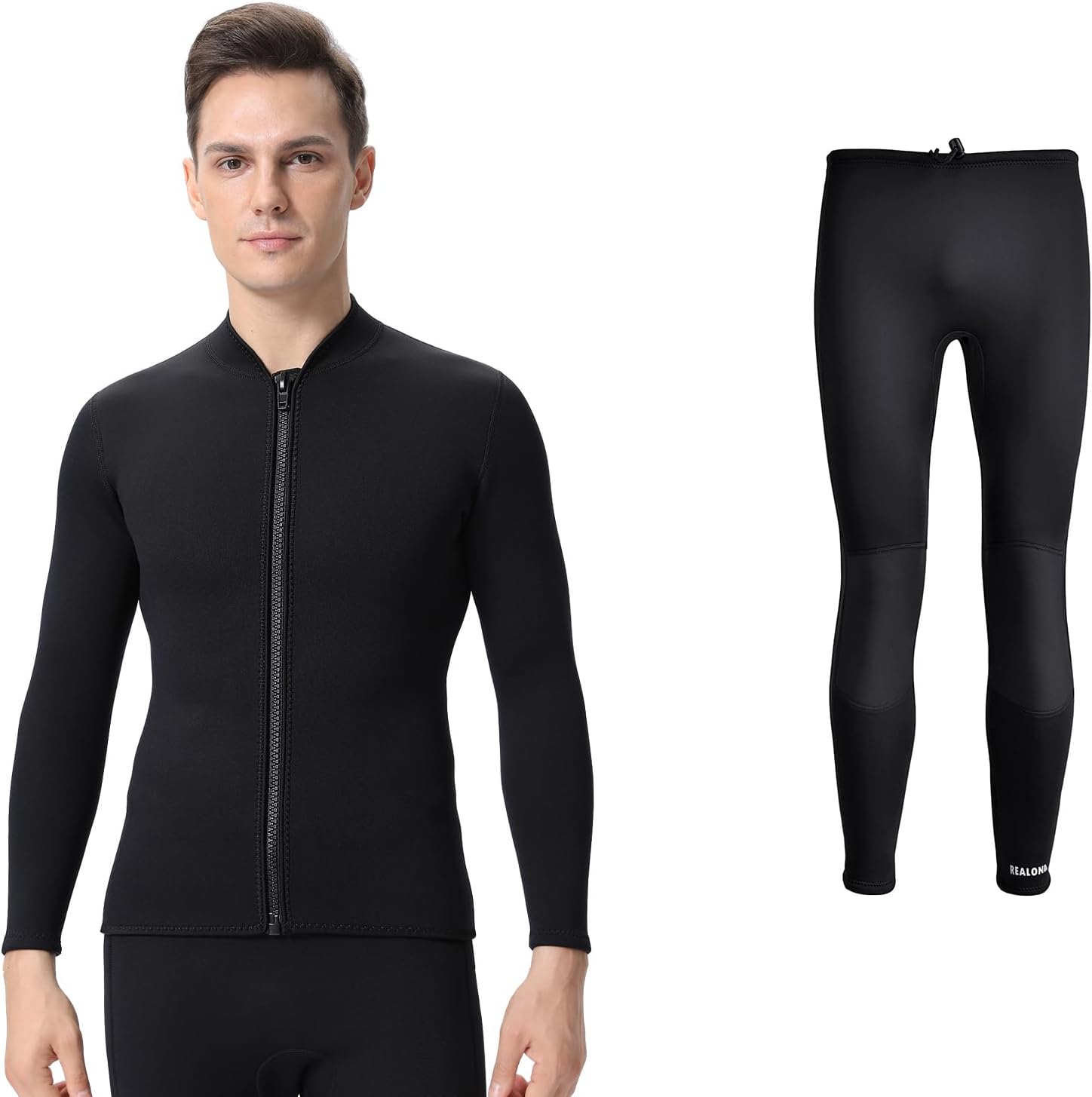 3mm Men Wetsuits Jacket & 3mm Pants, Neoprene Long Sleeve Wet Suit Shirt Adult Youth Keep Warm for Swimming Surfing Diving Snorkeling Water Sports (Tops 3XL, Pants 3XL)