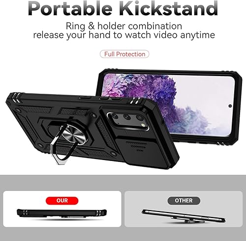 Miniatura 4 de Funda para Galaxy S20 5G, Samsung S20 SM-G981U con protector de pantalla de vidrio templado y cubierta de cámara deslizante, anillo magnético para