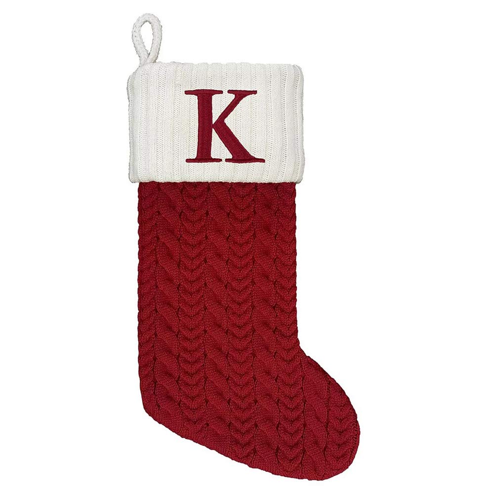 St. Nicholas Square 21 Inch Cable Knit Monogram Acrylic, Christmas Stocking (Embroidered K)
