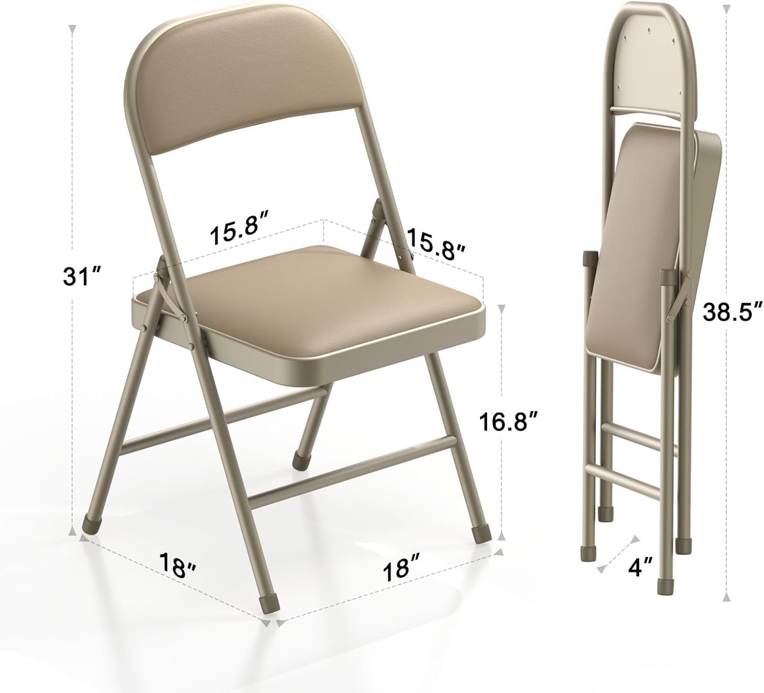 Set di 4 Sedie Pieghevoli, Imbottite, Portata Fino a 160 kg, Comodo ed Stabili Sedia Pieghevole per Giardino, Esterno, Campeggio, Balcone Interni, Ufficio, Feste, Cachi