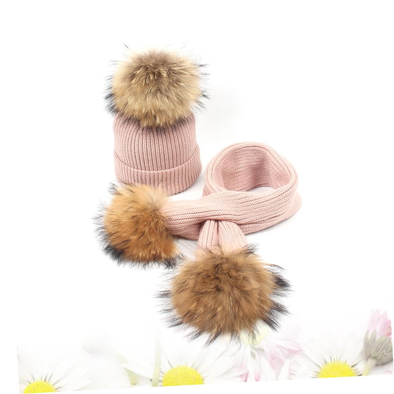 Cappello e Sciarpa Invernale Pompon per Ragazzo Ragazza, Set 2pezzi in Lana Rosa per Ragazze e Ragazzi, per Autunno e Inverno