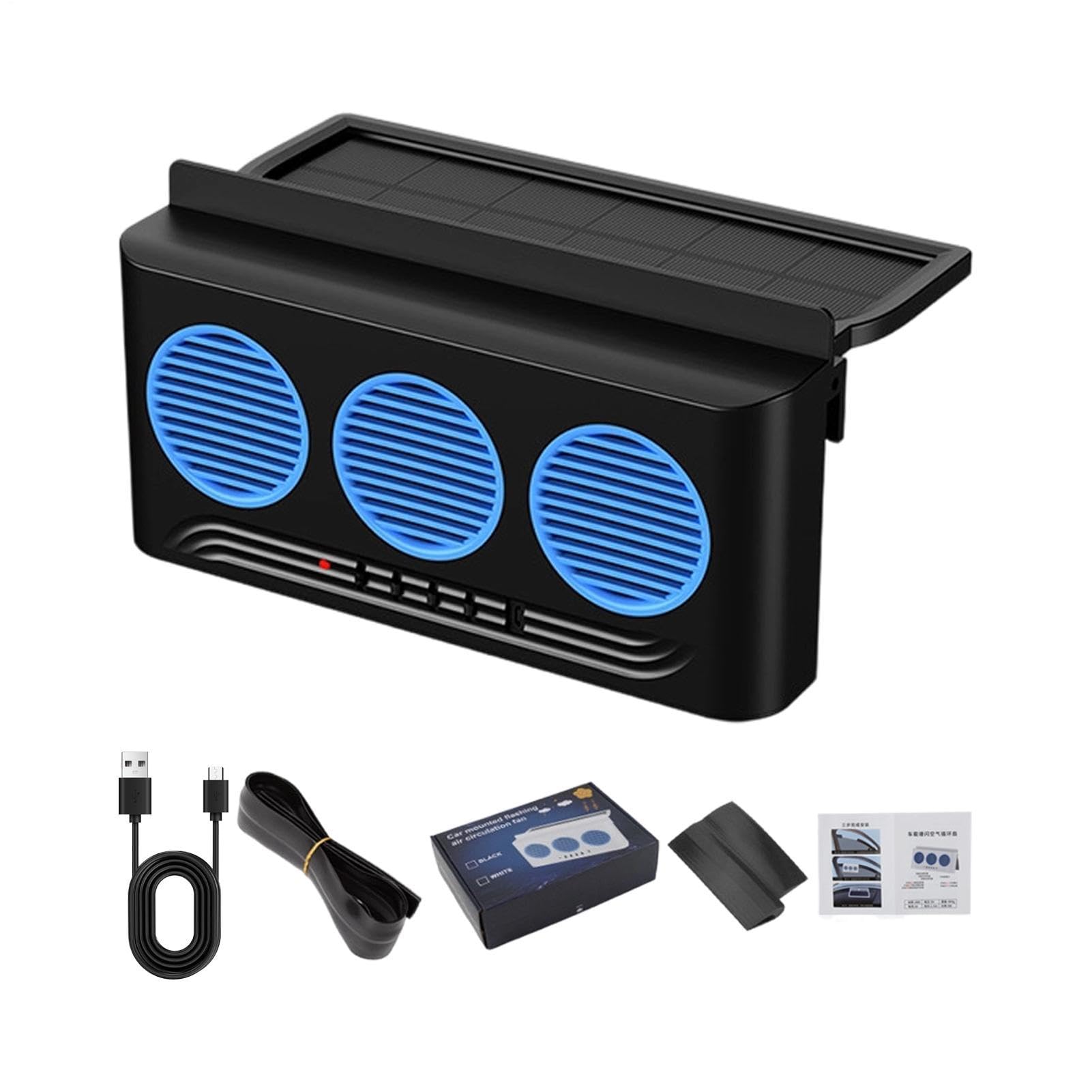 Ventilatore per auto, 3 uscite, ad energia solare, ventola di scarico per finestrini dell'auto, per SUV, camion, camper, autostrada, viaggi, guida quotidiana