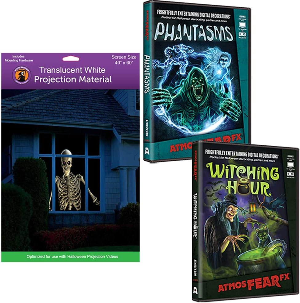 AtmosFearFX Phantasms & Witching Hour DVD Combo Pack. Two Virtual Reality Halloween DVD's Plus 40" x 60" Rear Projection Screen.