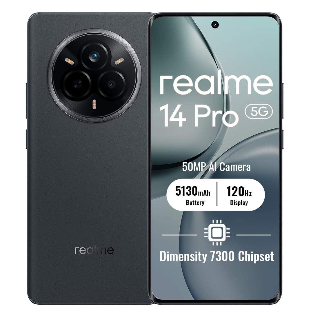 realme 14 Pro 5G Smartphone 12+512GB, Grey | Batteria 5130mAh, Ricarica Rapida 45W, Display 6,72 pollici, frequenza 120Hz, Fotocamera 50MP, Dimensity 7300 Energy, IP69