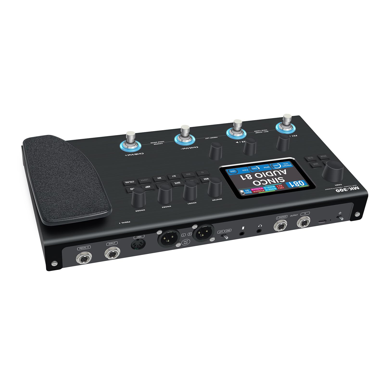 Processore di Effetti per Chitarra Modello Drum Machine da 120 AMP Interfaccia MIDI Re-Amp Processore Multieffetto per Chitarra Portatile Pedale Ricaricabile la Regist (Nero)