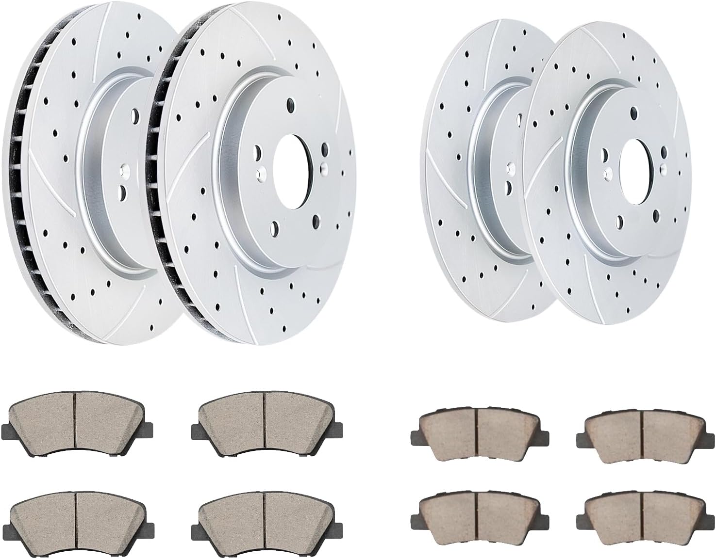 Acinoparts Front(11.02'', 280mm) and Rear Brake Kit Drilled and Slotted Brake Rotors Ceramic Brakes Pads for 2011-2016 Hyundai Elantra 2012-2016 Veloster 2014-2016 Kia Forte