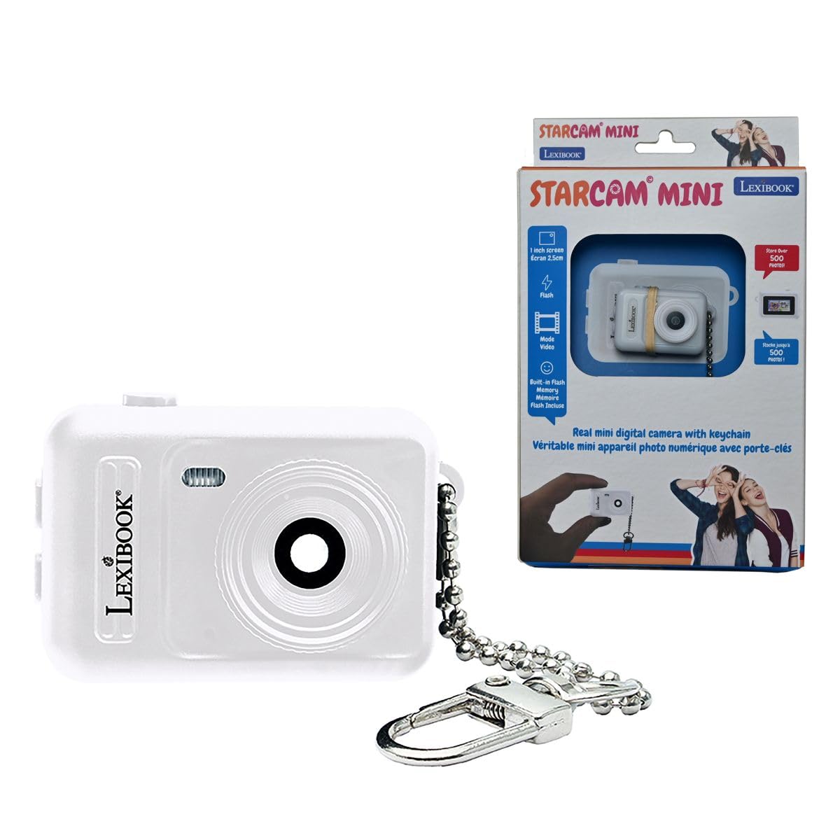 Lexibook, Miniature Keychain Digital Camera White, Built-in Flash Memory, Photos and Videos, Mini Format, Easy to Carry, DJKC76WHLXB