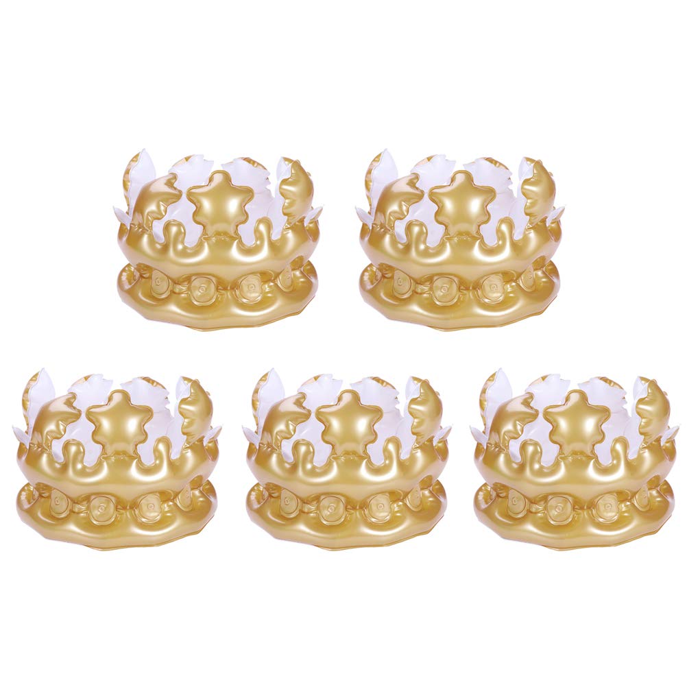 5pcs Creative Inflatable Crown Balloon Inflatable Crown Decor Children Toy Party Supplies ( Golden, After Inflation, The Diameter is 20cm