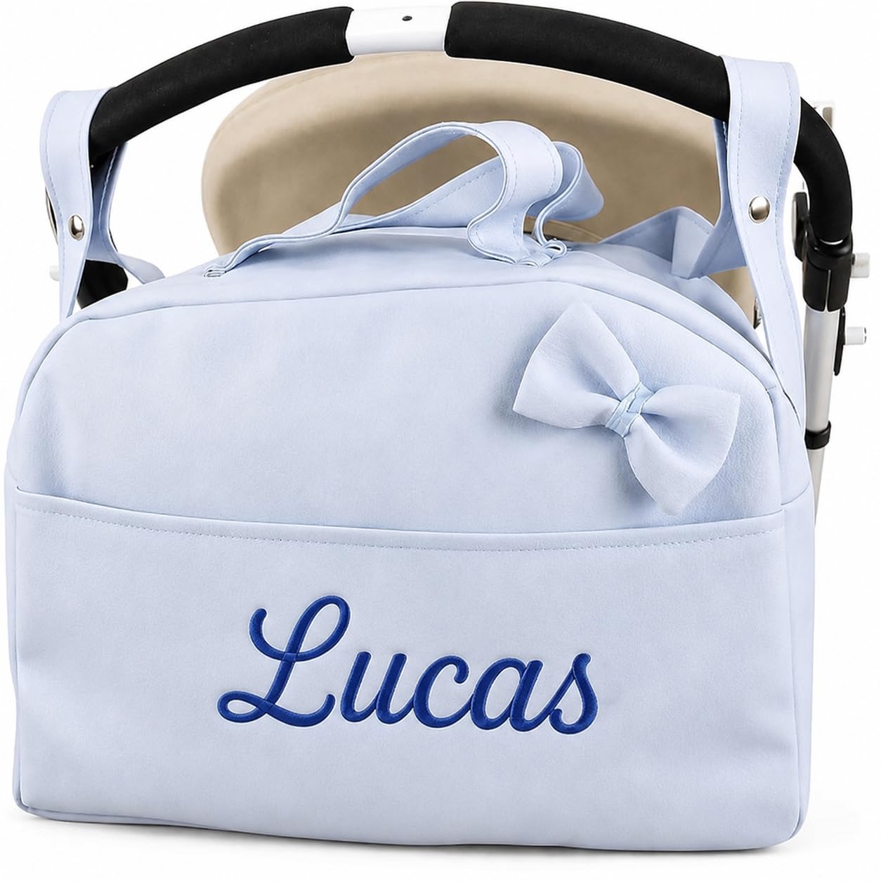 mibebestore Bolso Carro Bebe Personalizado con Nombre Bordado Bolsa para Silla Paseo de Polipiel Impermeable 40x27x20 cm Organizador de Carrito Hecho a Mano en España Regalo Nacimiento Recién Nacido