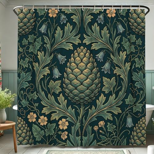 Rideau de douche automne bleu sarcelle avec imprimé pommes de pin - 5