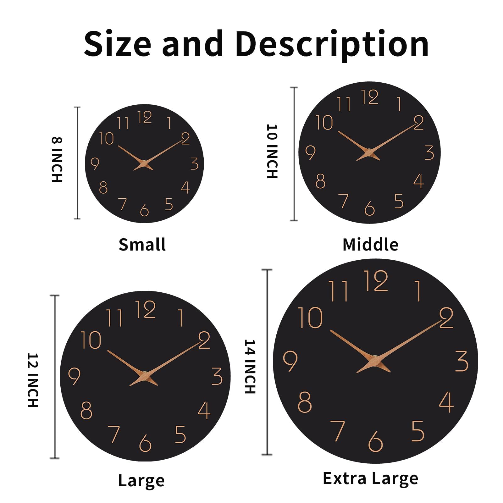 Horloge Murale Silencieuse 20cm Bois Design Moderne Noire