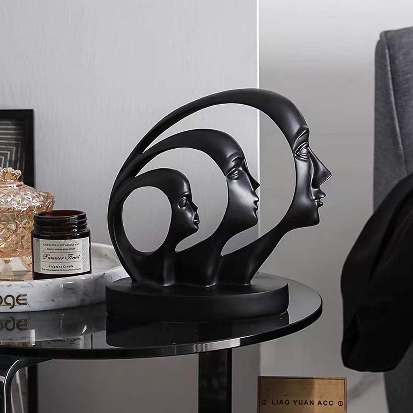 oliruim Lot de 2 Statues Noires pour décoration d'intérieur - Visage de