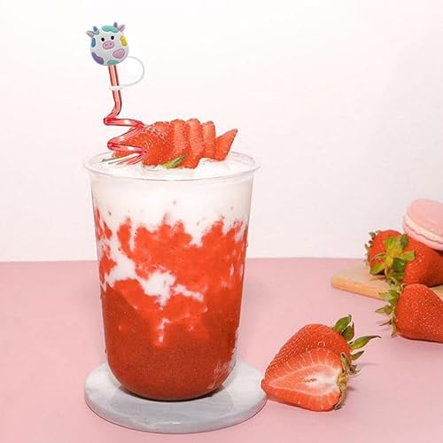 Miniatura 3 de 4 piezas de paja de silicona de vaca, puntas de pajita, para fiesta de cumpleaños, cubierta de paja de vaca de dibujos animados, puntas de goma para